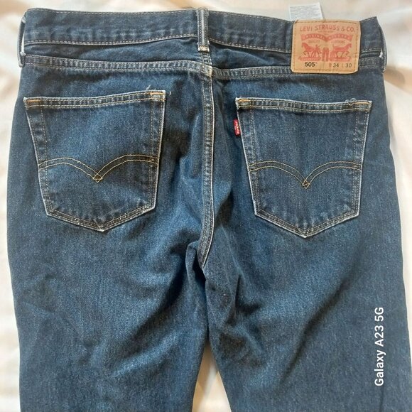Levis Mens 505 Regular Fit Straight Leg Jeans Dark Blue Denim W34 L30 - Picture 3 of 9